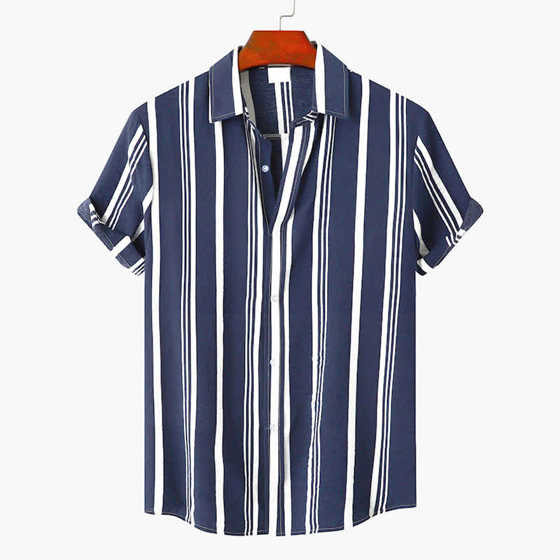 Nimara Ritual Summer Casual Classic Button-Up Vertical Striped Men's Short Sleeve Shirts