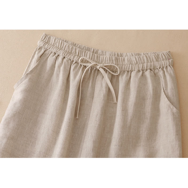 Nimara Ritual Summer Casual Minimalist Drawstring Solid Flower Hem Cropped Pants Women's Straight Leg Pants With Pocket