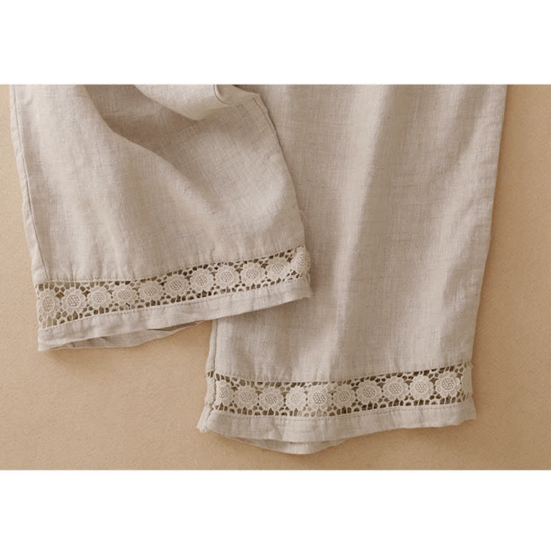 Nimara Ritual Summer Casual Minimalist Drawstring Solid Flower Hem Cropped Pants Women's Straight Leg Pants With Pocket