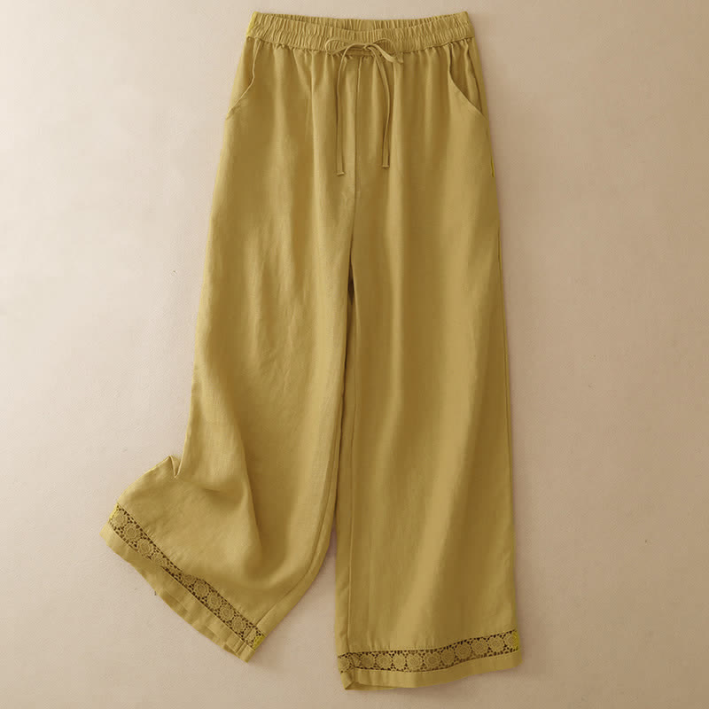 Nimara Ritual Summer Casual Minimalist Drawstring Solid Flower Hem Cropped Pants Women's Straight Leg Pants With Pocket