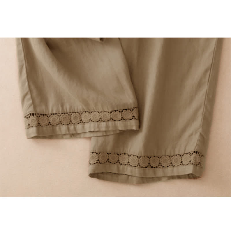 Nimara Ritual Summer Casual Minimalist Drawstring Solid Flower Hem Cropped Pants Women's Straight Leg Pants With Pocket