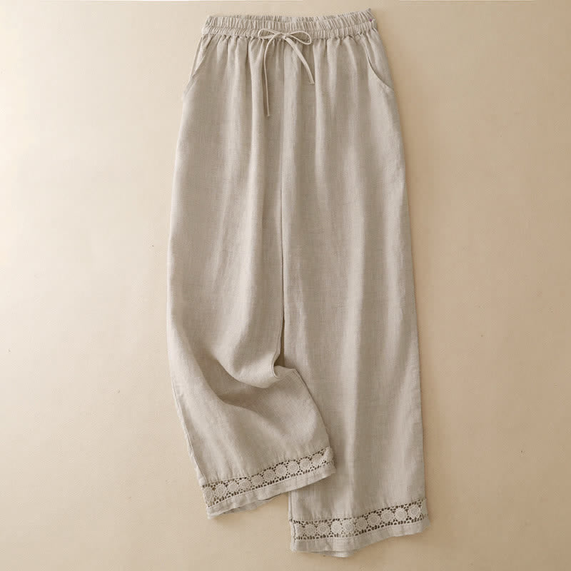 Nimara Ritual Summer Casual Minimalist Drawstring Solid Flower Hem Cropped Pants Women's Straight Leg Pants With Pocket