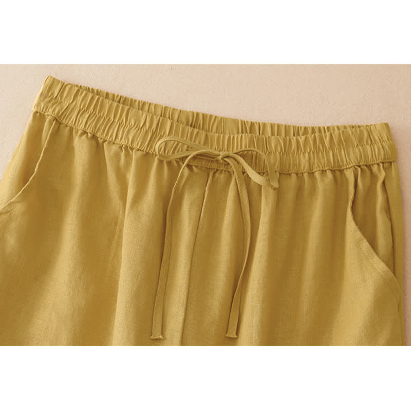 Nimara Ritual Summer Casual Minimalist Drawstring Solid Flower Hem Cropped Pants Women's Straight Leg Pants With Pocket