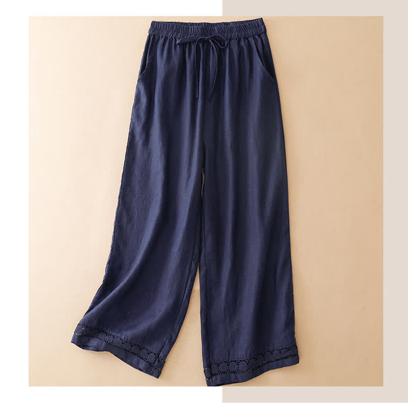 Nimara Ritual Summer Casual Minimalist Drawstring Solid Flower Hem Cropped Pants Women's Straight Leg Pants With Pocket