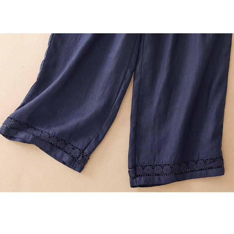 Nimara Ritual Summer Casual Minimalist Drawstring Solid Flower Hem Cropped Pants Women's Straight Leg Pants With Pocket