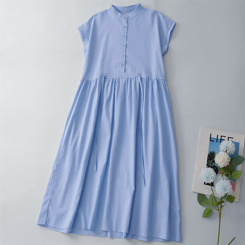 Nimara Ritual Summer Casual Minimalist Button Lace-up Solid Women's Summer Sleeveless Dress With Pocket