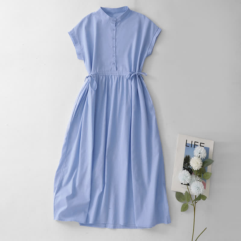 Nimara Ritual Summer Casual Minimalist Button Lace-up Solid Women's Summer Sleeveless Dress With Pocket