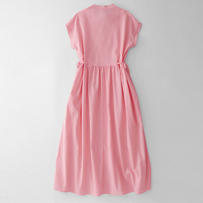 Nimara Ritual Summer Casual Minimalist Button Lace-up Solid Women's Summer Sleeveless Dress With Pocket