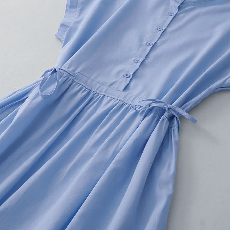Nimara Ritual Summer Casual Minimalist Button Lace-up Solid Women's Summer Sleeveless Dress With Pocket