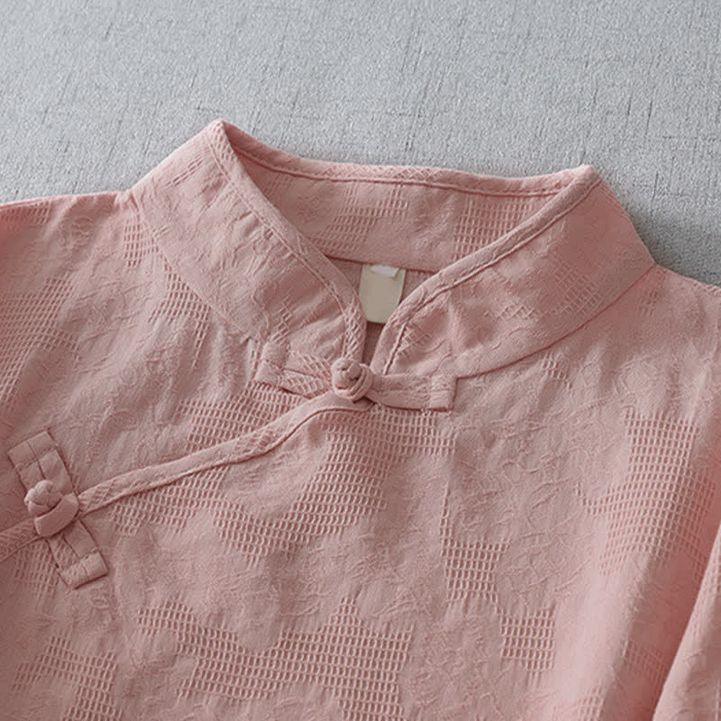 Nimara Ritual Summer Tang Style Casual Mandarin Collar Solid Women's Elbow-Length Sleeve Shirts