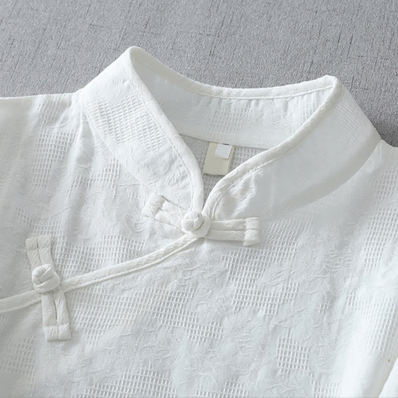 Nimara Ritual Summer Tang Style Casual Mandarin Collar Solid Women's Elbow-Length Sleeve Shirts