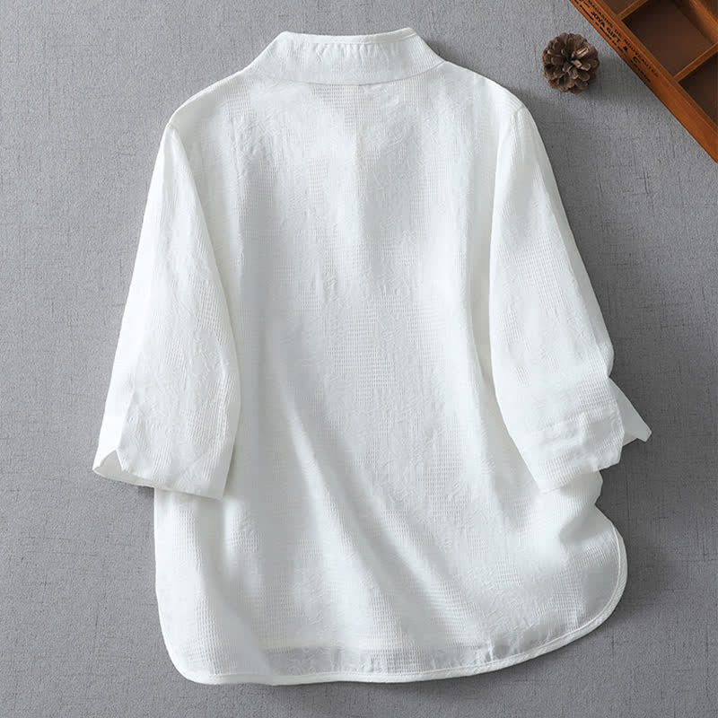Nimara Ritual Summer Tang Style Casual Mandarin Collar Solid Women's Elbow-Length Sleeve Shirts