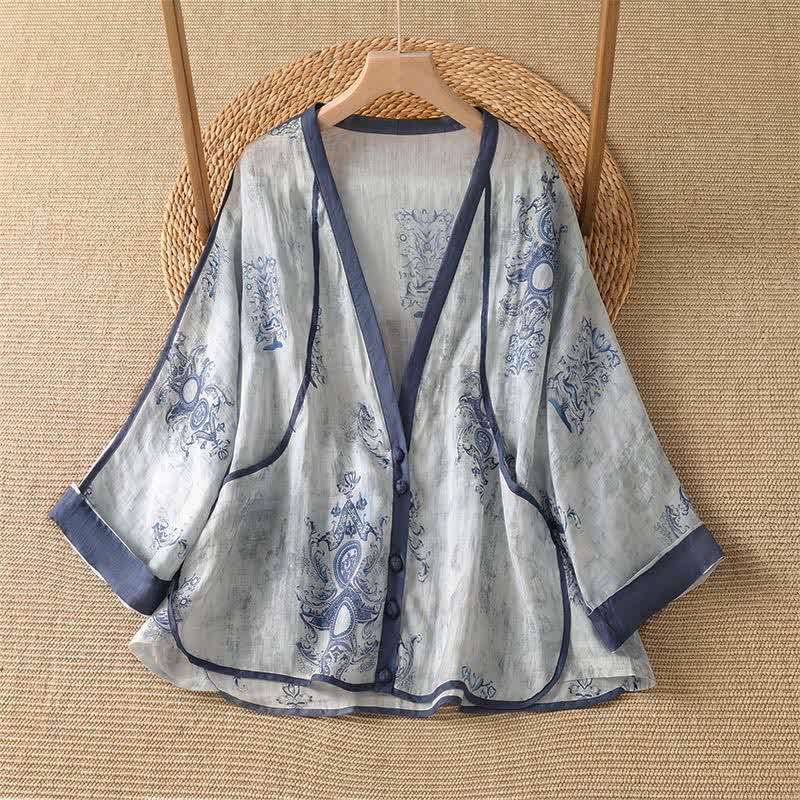 Nimara Ritual Summer Casual Vintage Button-Up Floral Women's Long Sleeve Shirts With Pocket