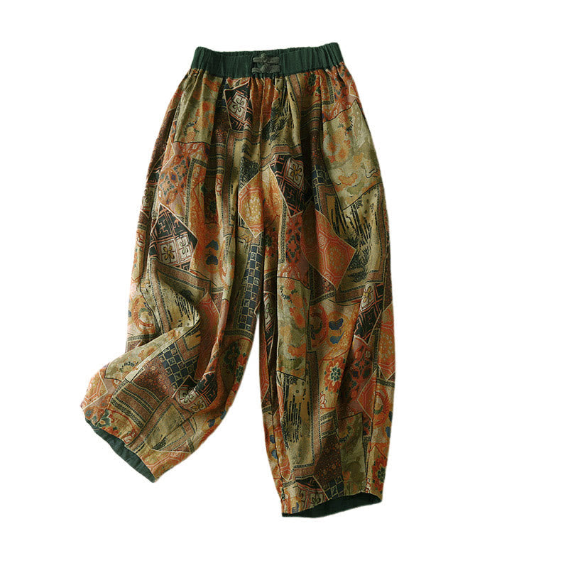Nimara Ritual Retro Casual Chinese Frog-Button Design Women's Harem Pants With Pockets