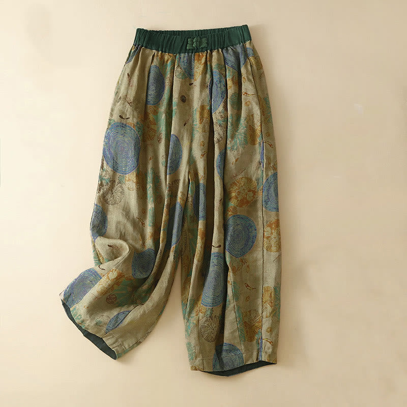 Nimara Ritual Retro Casual Chinese Frog-Button Design Women's Harem Pants With Pockets