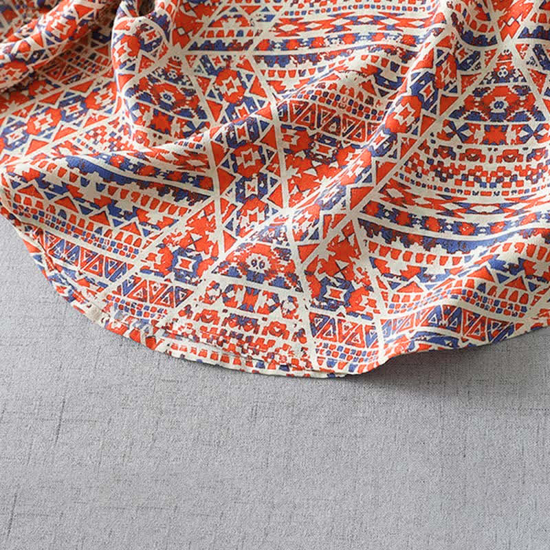 Nimara Ritual Summer Boho Vintage Red Geometric V-Neck Women's Long Sleeve T-Shirt