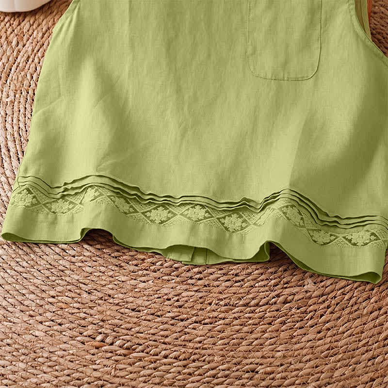 Nimara Ritual Summer Casual Vintage Geometric Tank Top Hollow Hem Back Buttons Women's Sleeveless Shirts With Patch Pocket