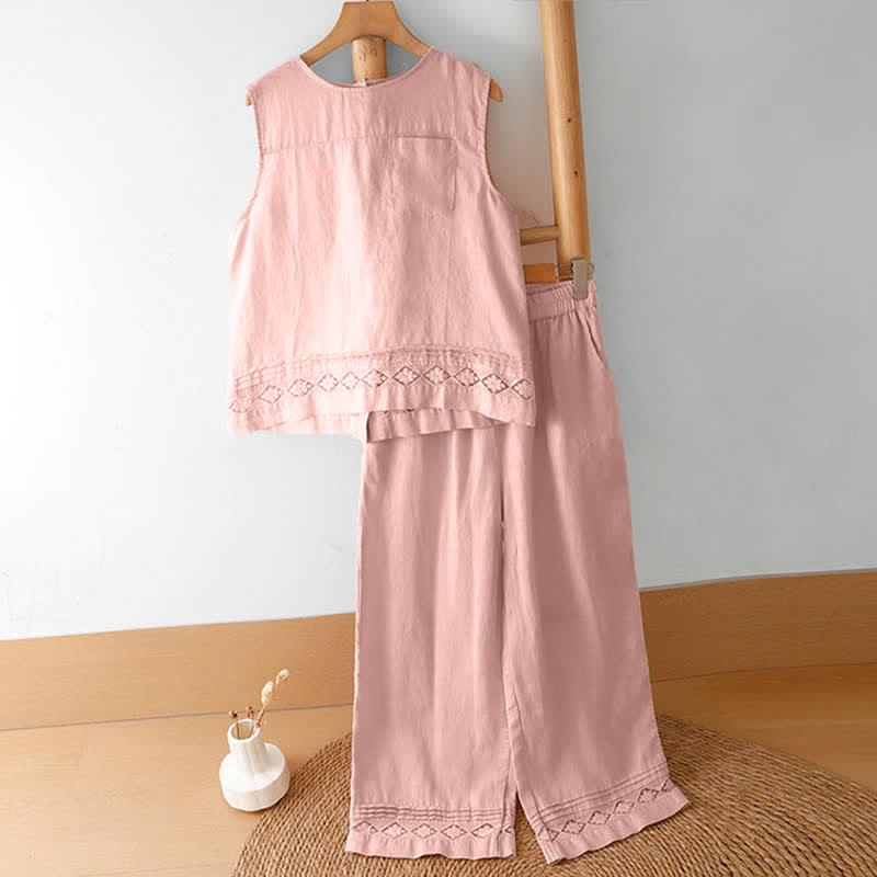 Nimara Ritual Summer Casual Minimalist Geometric Hollow Hem Ankle Pants Women's Wide Leg Pants With Pockets