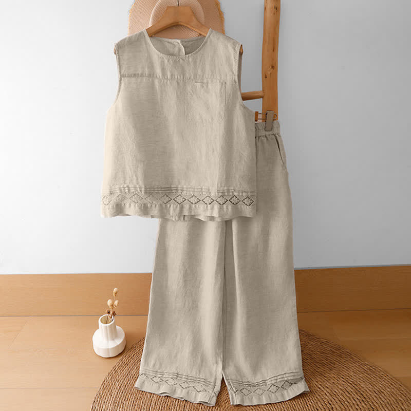 Nimara Ritual Summer Casual Minimalist Geometric Hollow Hem Ankle Pants Women's Wide Leg Pants With Pockets