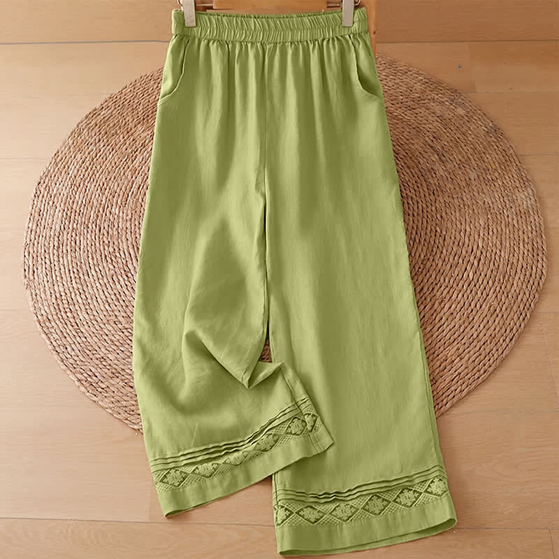 Nimara Ritual Summer Casual Minimalist Geometric Hollow Hem Ankle Pants Women's Wide Leg Pants With Pockets