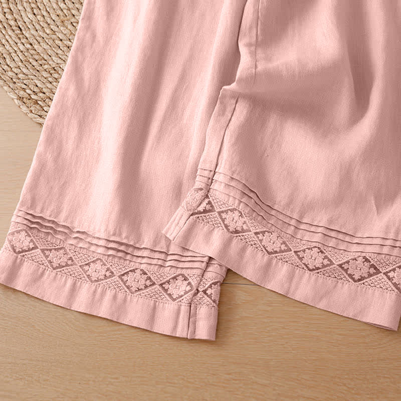 Nimara Ritual Summer Casual Minimalist Geometric Hollow Hem Ankle Pants Women's Wide Leg Pants With Pockets