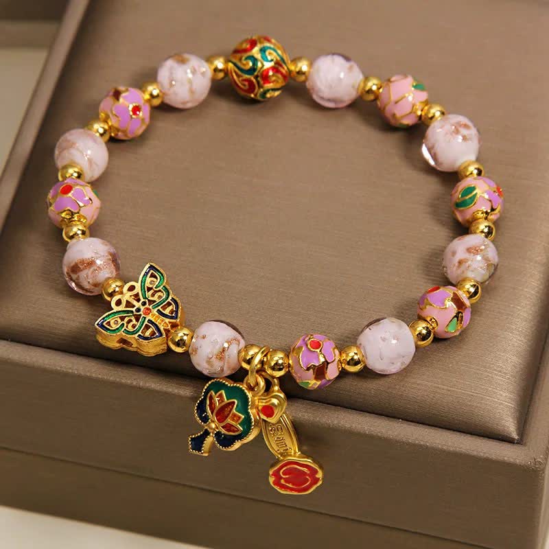 Nimara Ritual Pink Liuli Butterfly Lotus Ruyi Handle Transformation Charm Bracelet