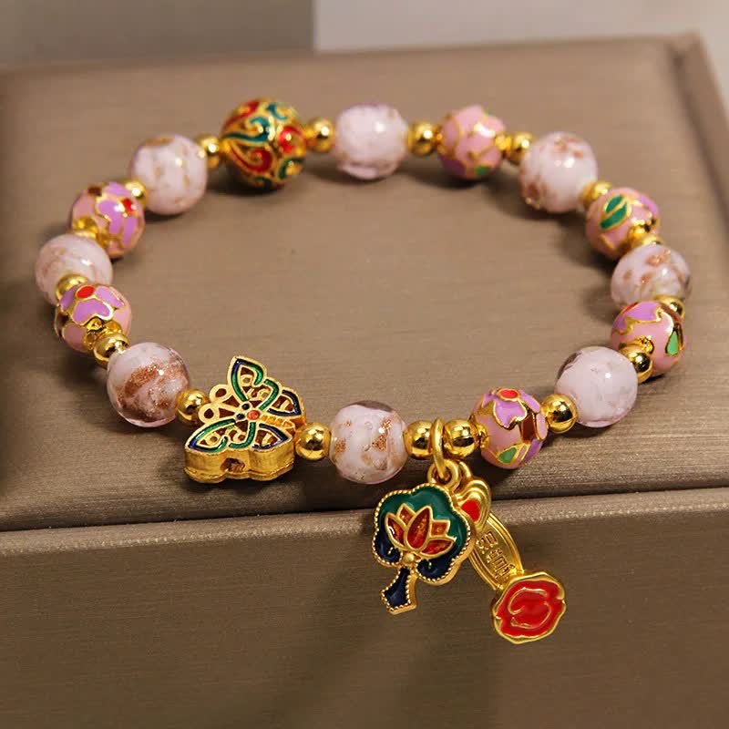 Nimara Ritual Pink Liuli Butterfly Lotus Ruyi Handle Transformation Charm Bracelet