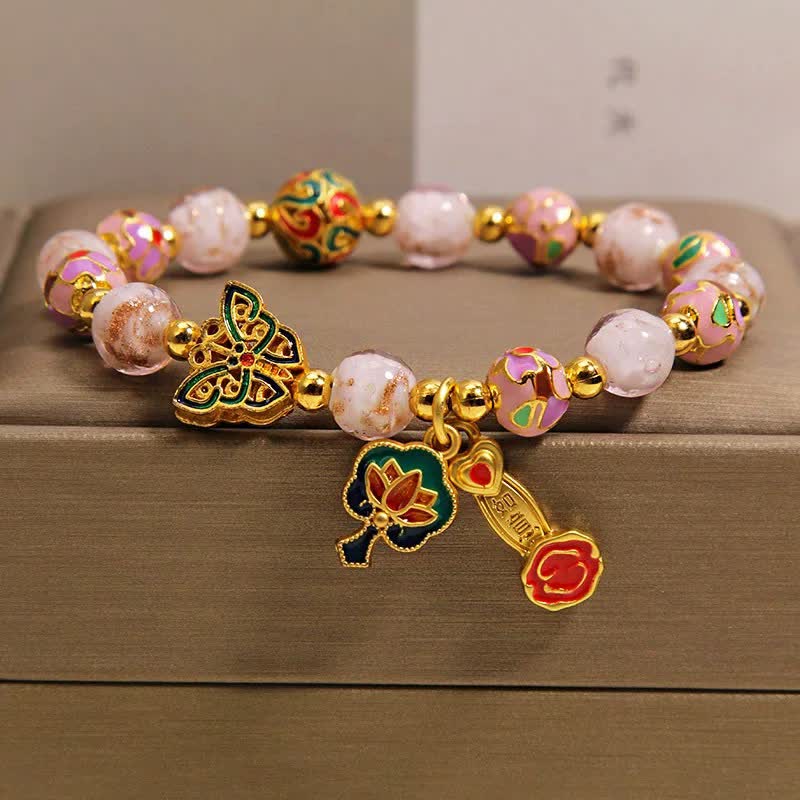 Nimara Ritual Pink Liuli Butterfly Lotus Ruyi Handle Transformation Charm Bracelet