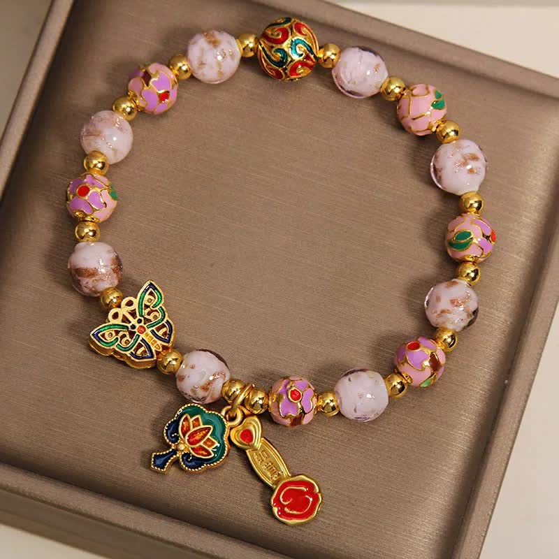 Nimara Ritual Pink Liuli Butterfly Lotus Ruyi Handle Transformation Charm Bracelet