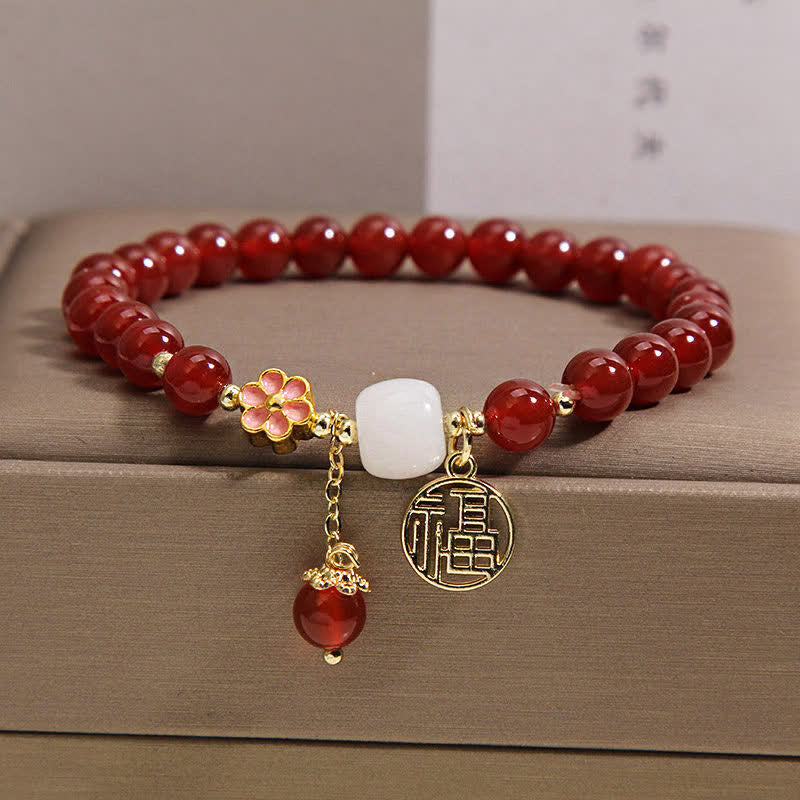 Nimara Ritual Red Agate Fu Character Flower Confidence Luck Bracelet
