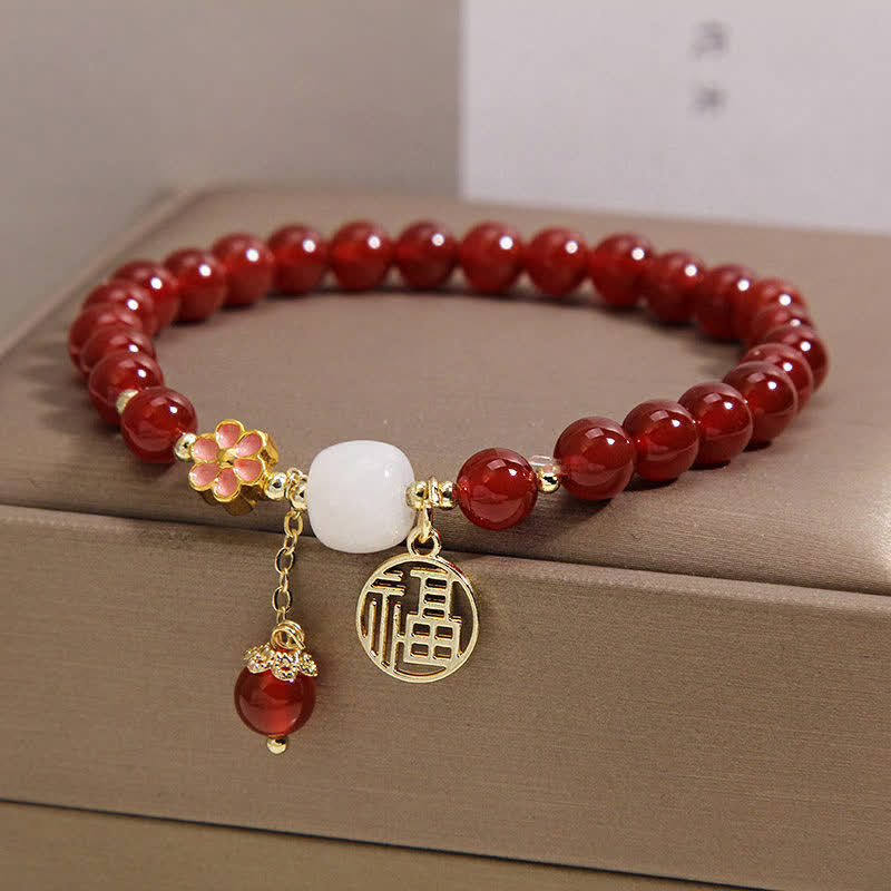 Nimara Ritual Red Agate Fu Character Flower Confidence Luck Bracelet