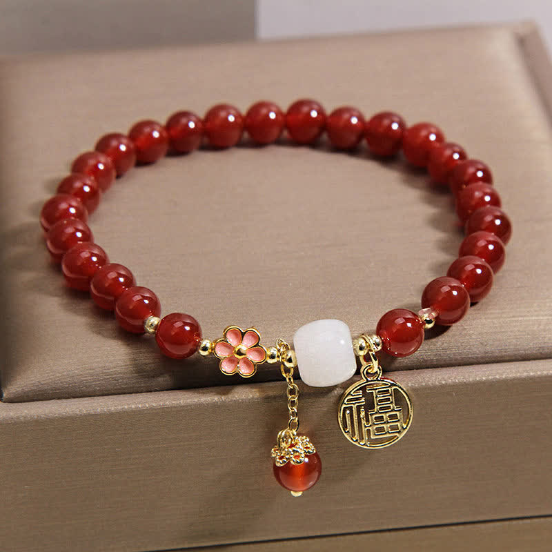 Nimara Ritual Red Agate Fu Character Flower Confidence Luck Bracelet