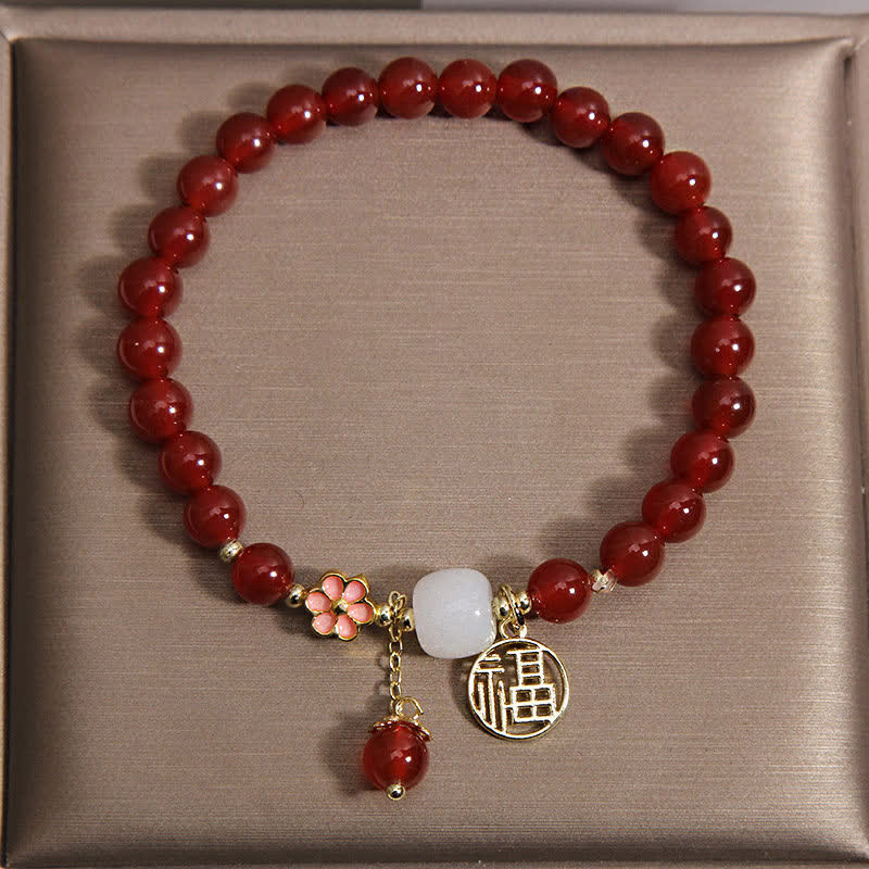 Nimara Ritual Red Agate Fu Character Flower Confidence Luck Bracelet