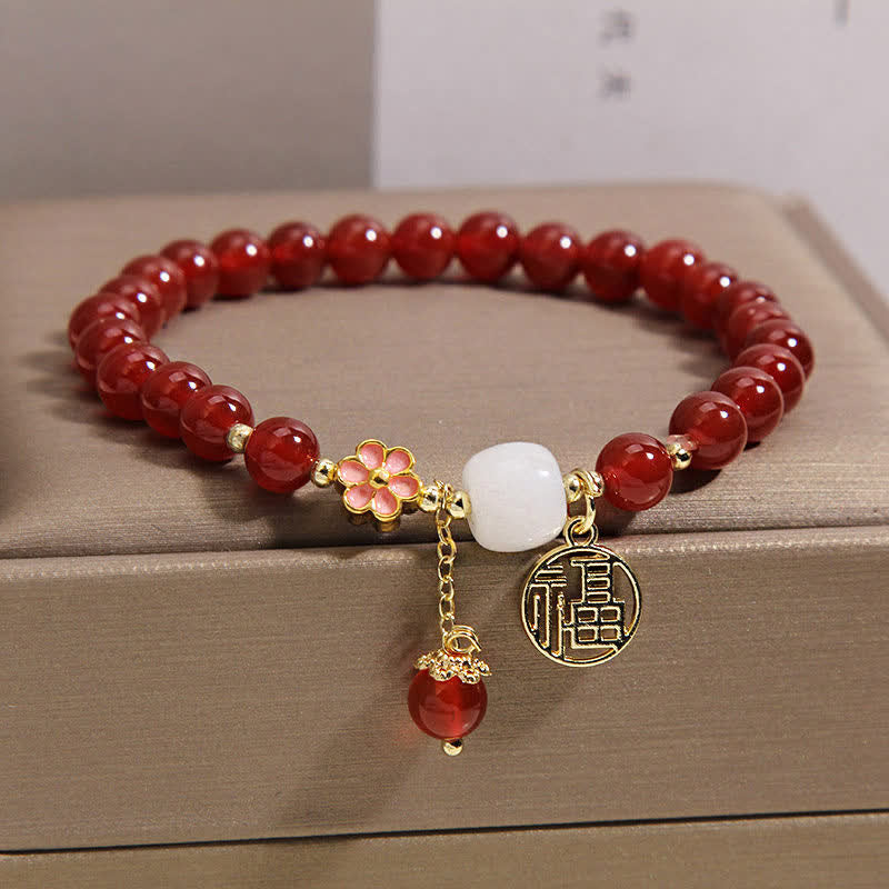 Nimara Ritual Red Agate Fu Character Flower Confidence Luck Bracelet