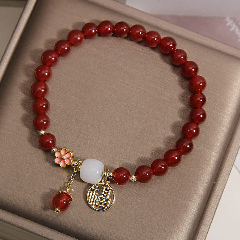 Nimara Ritual Red Agate Fu Character Flower Confidence Luck Bracelet
