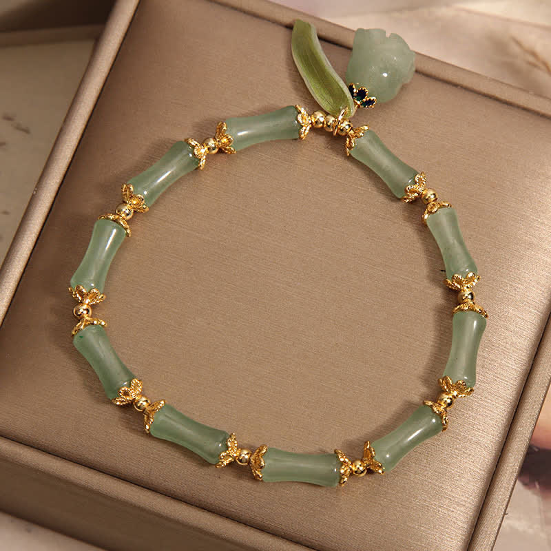 Nimara Ritual Green Aventurine Bamboo Luck Growth Lily of the Valley Charm Bracelet