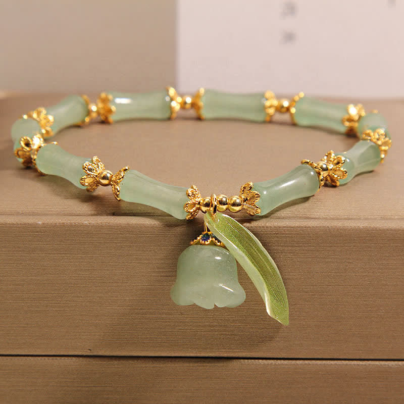 Nimara Ritual Green Aventurine Bamboo Luck Growth Lily of the Valley Charm Bracelet