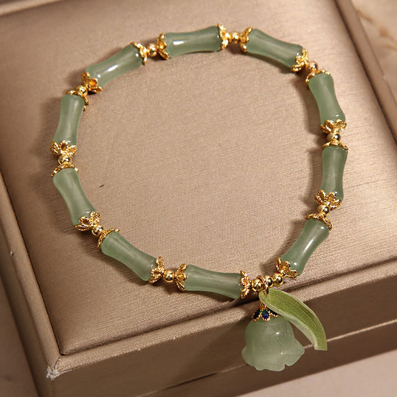 Nimara Ritual Green Aventurine Bamboo Luck Growth Lily of the Valley Charm Bracelet