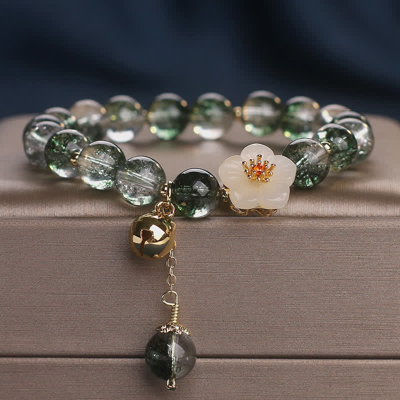 Nimara Ritual Green Phantom White Jade Flower Charm Wealth Bracelet
