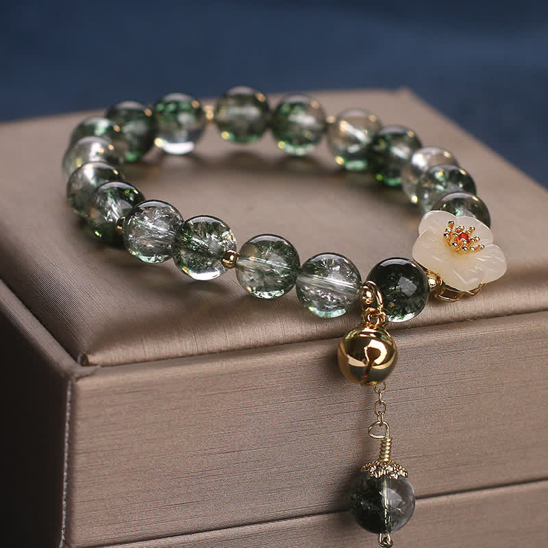 Nimara Ritual Green Phantom White Jade Flower Charm Wealth Bracelet