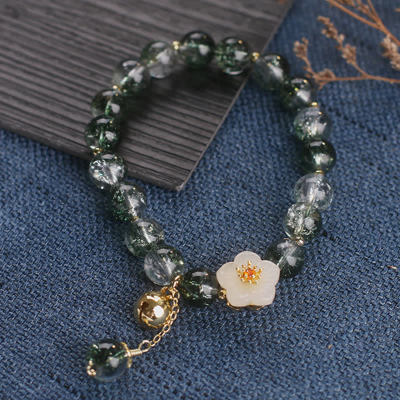 Nimara Ritual Green Phantom White Jade Flower Charm Wealth Bracelet