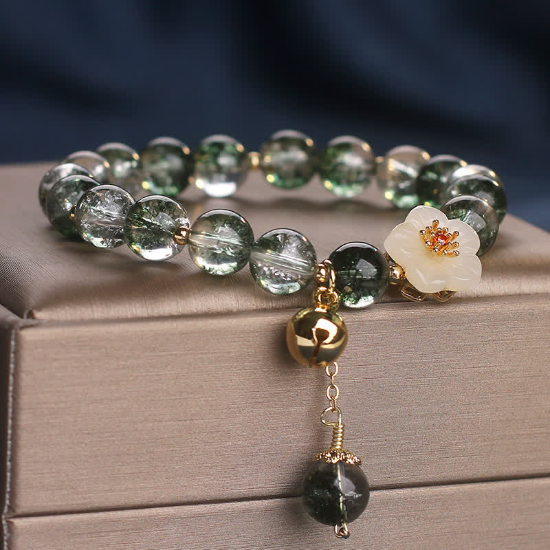Nimara Ritual Green Phantom White Jade Flower Charm Wealth Bracelet