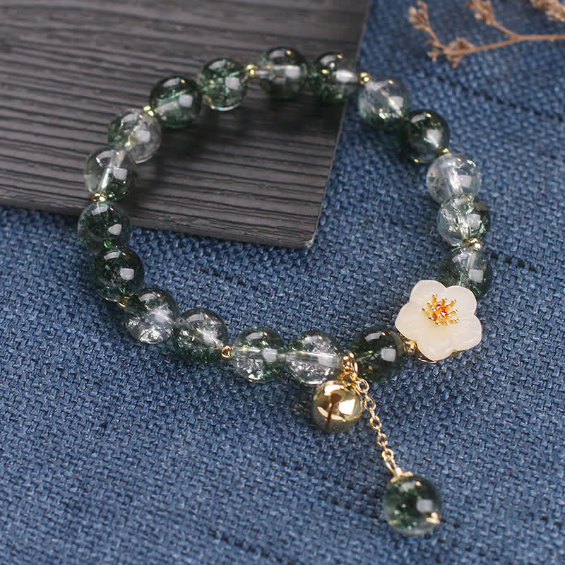 Nimara Ritual Green Phantom White Jade Flower Charm Wealth Bracelet