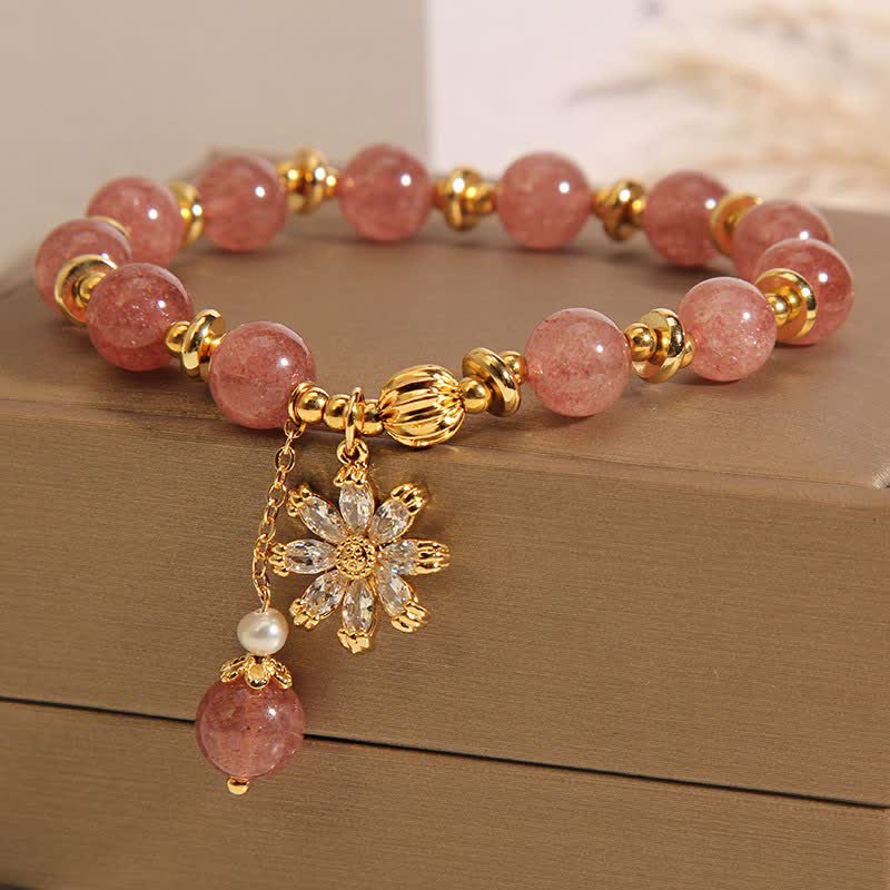Nimara Ritual Strawberry Quartz Pearl Daisy Love Bracelet