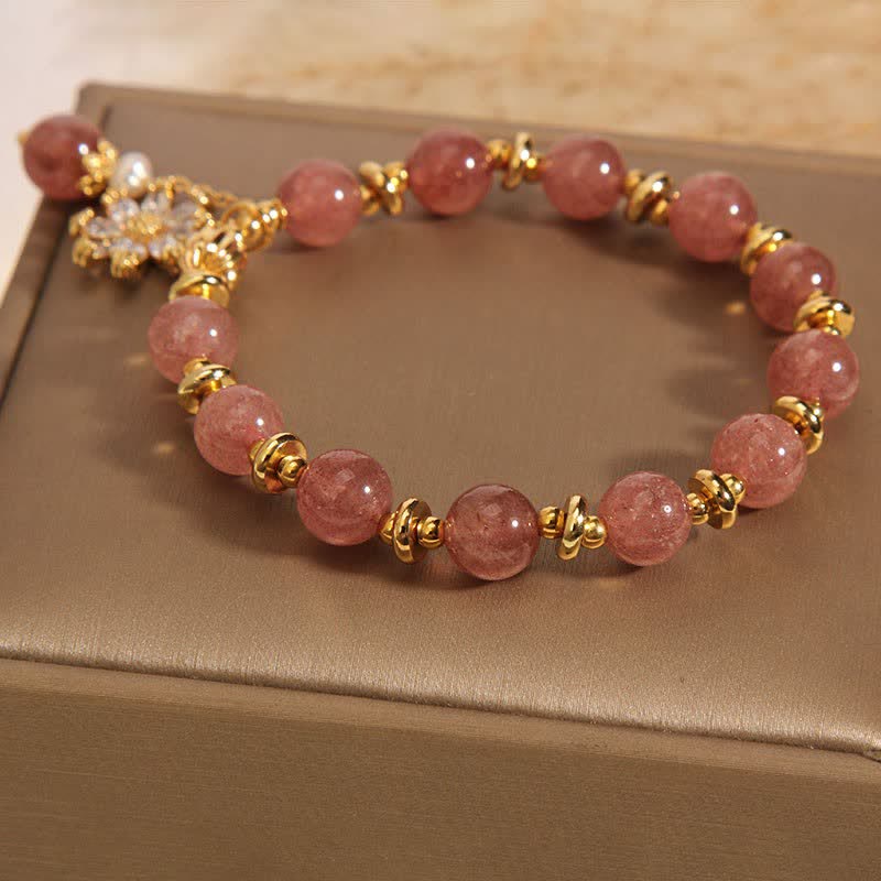Nimara Ritual Strawberry Quartz Pearl Daisy Love Bracelet