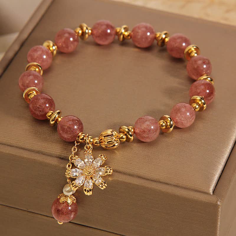 Nimara Ritual Strawberry Quartz Pearl Daisy Love Bracelet