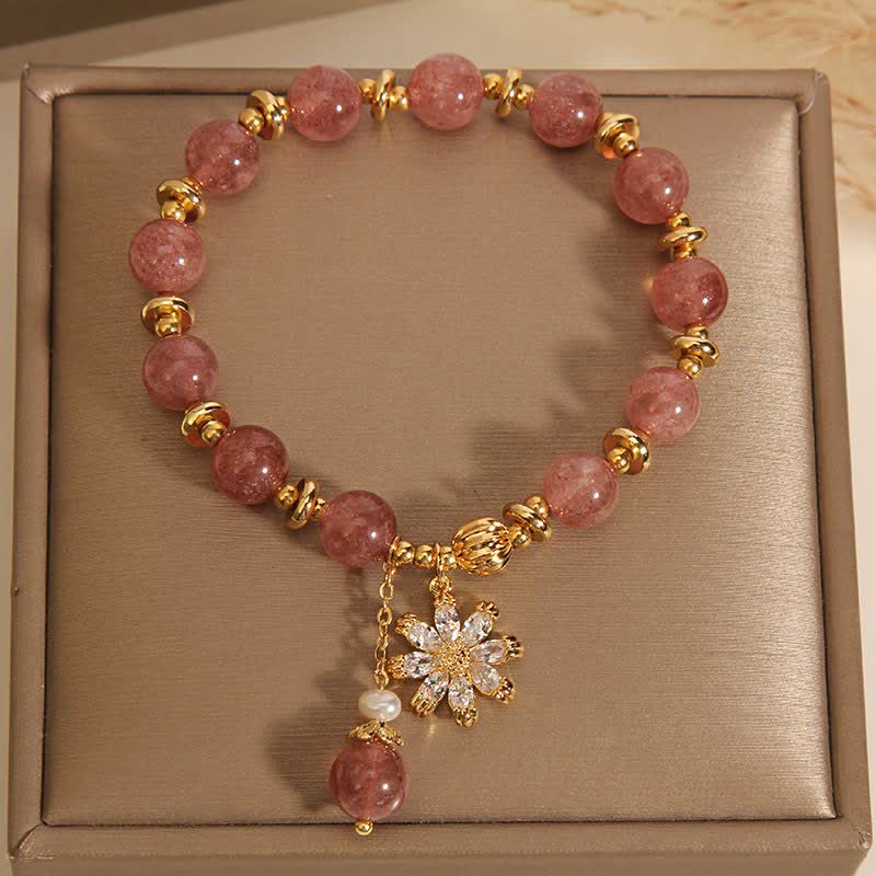 Nimara Ritual Strawberry Quartz Pearl Daisy Love Bracelet