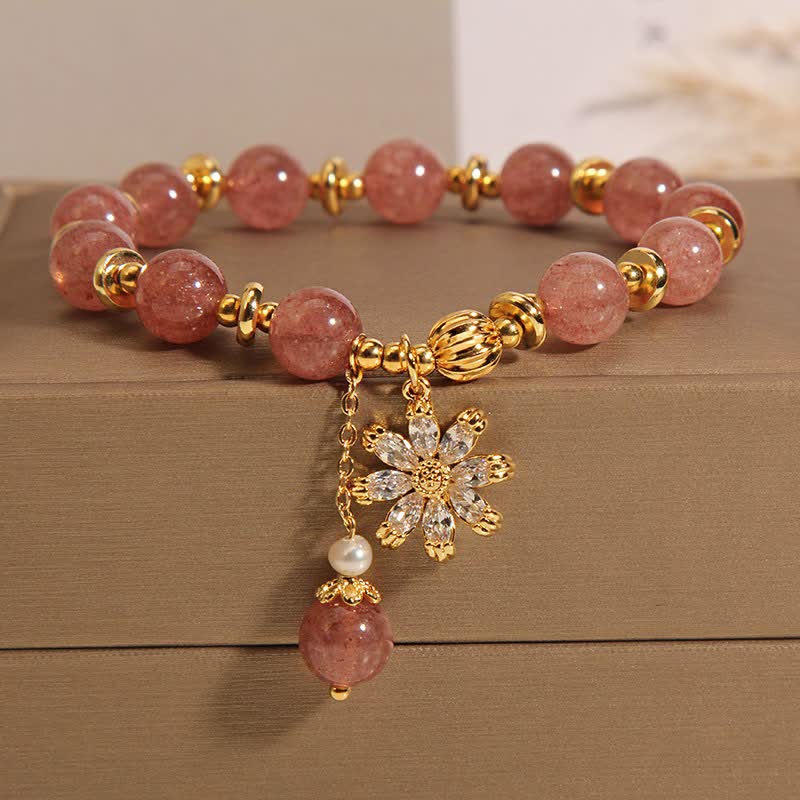 Nimara Ritual Strawberry Quartz Pearl Daisy Love Bracelet