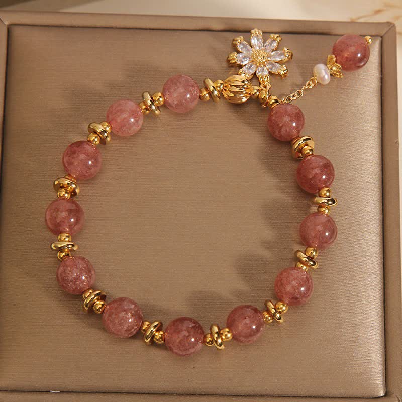 Nimara Ritual Strawberry Quartz Pearl Daisy Love Bracelet