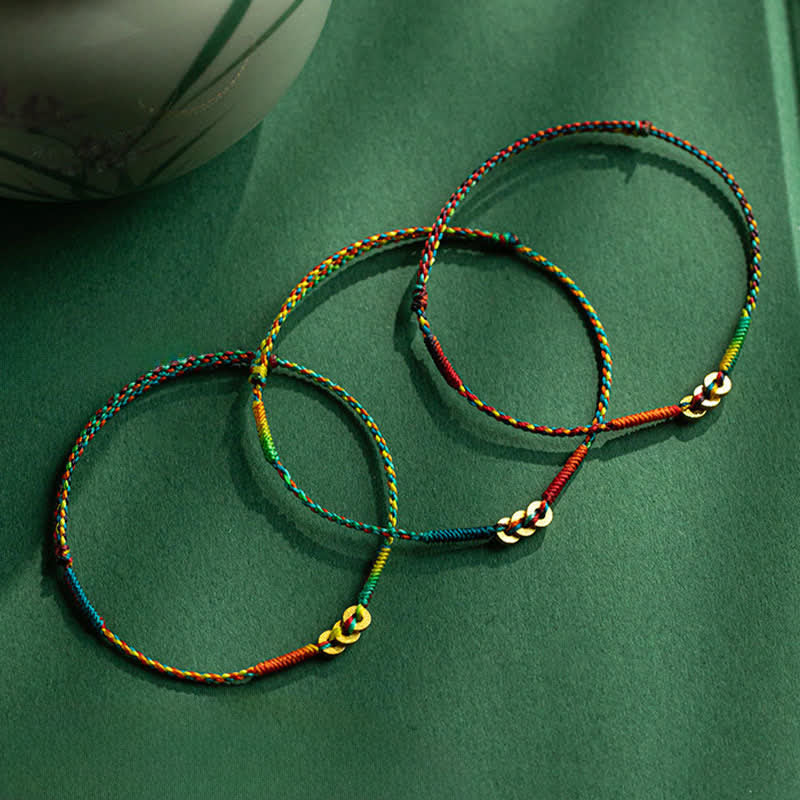 Nimara Ritual Copper Coins Hand-Woven Red Multicolor String Luck Bracelet